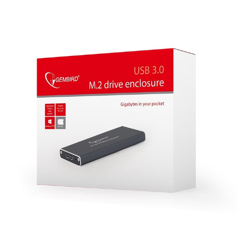 RACK extern GEMBIRD, pt. SSD, M.2, M.2 S-ATA NGFF, interfata PC USB 3.0, aluminiu, argintiu, "EE2280-U3C-01" — miniatură