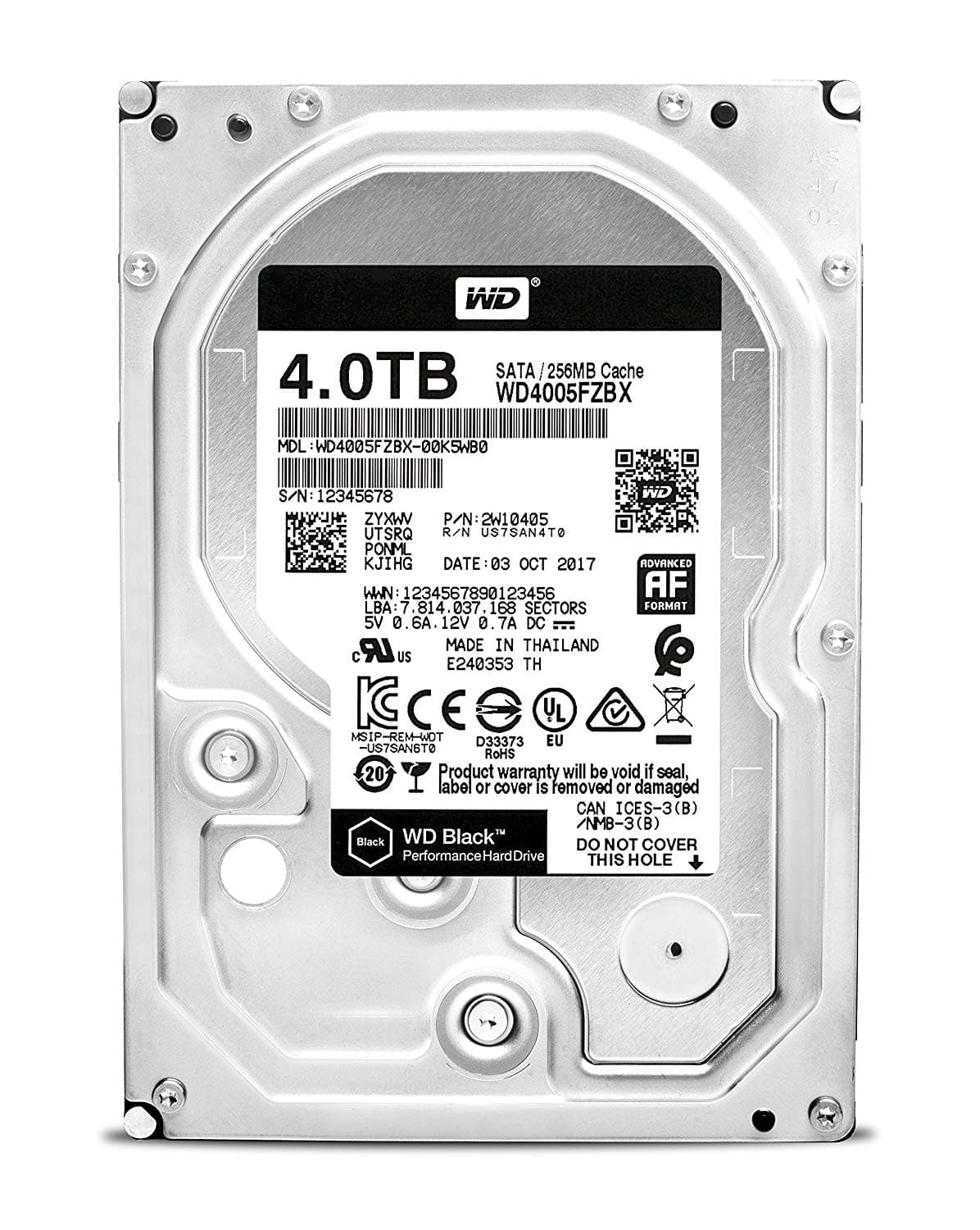 HDD WD 4 TB, Black, 7.200 rpm, buffer 256 MB, pt. desktop PC, "WD4005FZBX"