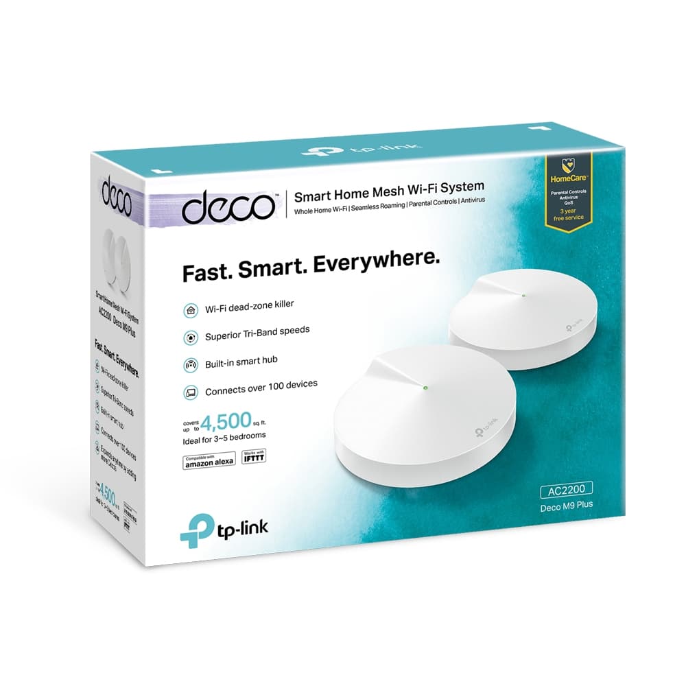 MESH TP-LINK, wireless, router AC2200, pt interior, 2200 Mbps, port LAN si WAN Gigabit, 2.4 GHz | 5 GHz, antena interna x 8, standard 802.11ac, "Deco M9 Plus(2-pack)" — miniatură