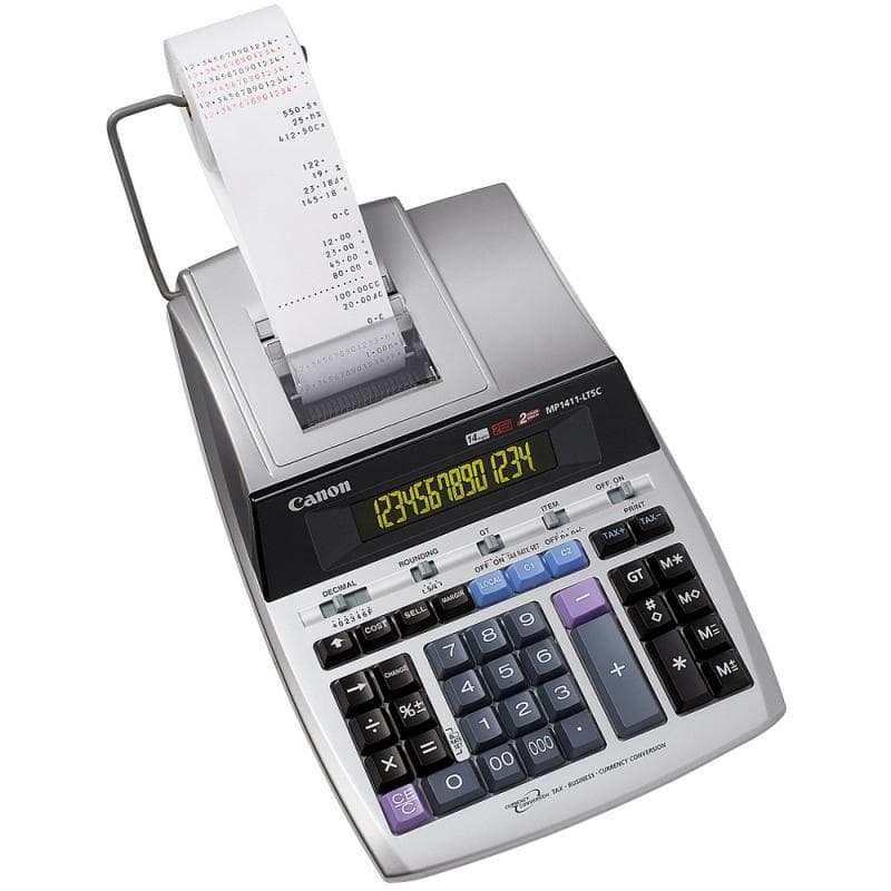 Calculator de birou CANON, MP-1411LTSC, ecran 14 digiti, Ribon, functie business, tax si conversie moneda, gri, "BE2497B001AA"