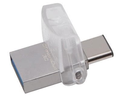 MEMORIE USB 3.0 | USB 3.0 Type-C KINGSTON 64 GB, profil mic | OTG, carcasa metalic &amp; plastic, alb / argintiu, "DTDUO3C/64GB"