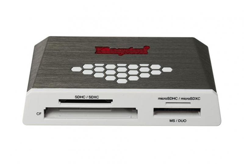 CARD READER extern KINGSTON, interfata USB 3.0, citeste/scrie: SD, microSD, MS, CF; plastic, alb & gri, "FCR-HS4" — miniatură