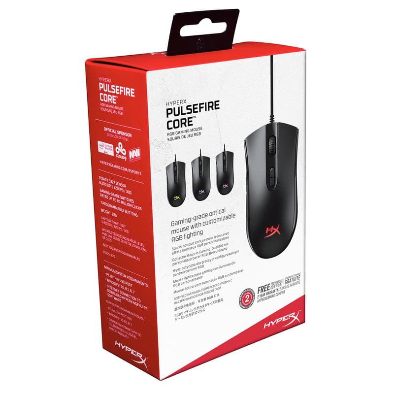 MOUSE KINGSTON, "Pulsefire Core", gaming, cu fir, USB, optic, 6200 dpi, butoane/scroll 7/1, iluminare, butoane programabile, negru, "HX-MC004B" — miniatură