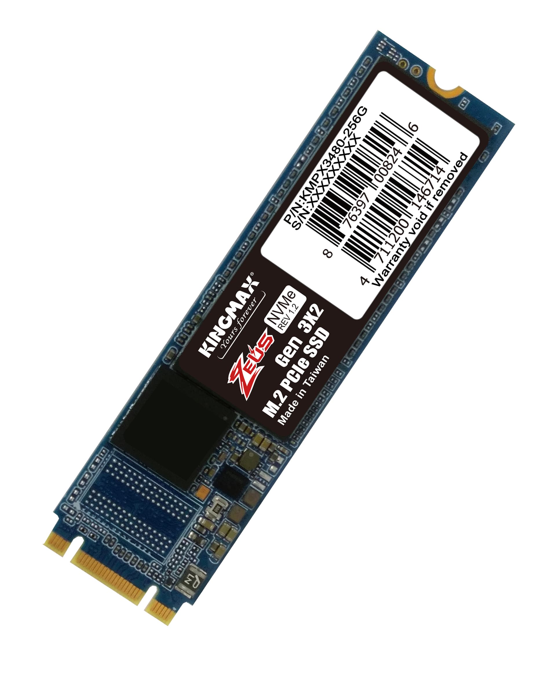 SSD KINGMAX, Gen3 x 4, Zeus PX3480, 256 GB, M.2, PCIe Gen3.0 x4, 3D TLC Nand, R/W: 3000/1000 MB/s, "KMPX3480-256G"