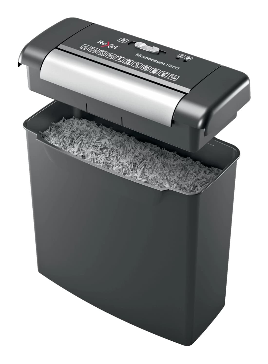 Distrugator manual documente MOMENTUM S206, 6 coli, P2, strip-cut (tip fasii) Rexel "2104568EU" — miniatură