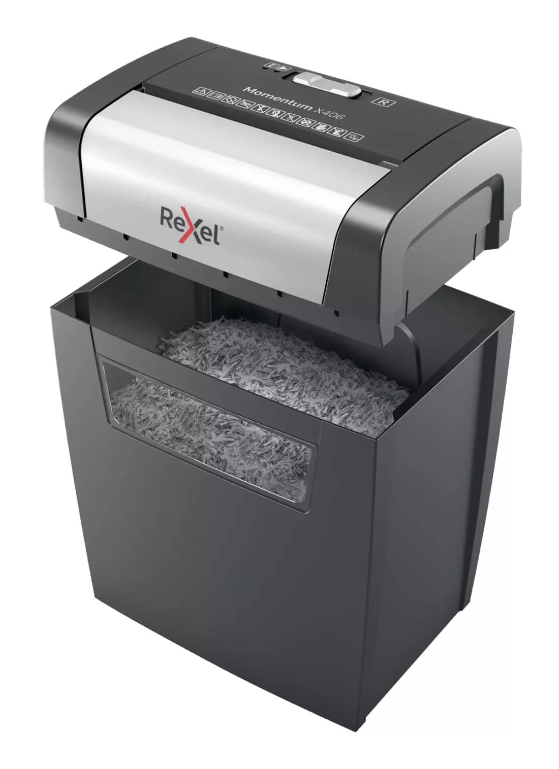 Distrugator manual documente MOMENTUM X406, 6 coli, P4, cross-cut (tip confeti) Rexel "2104569EU" — miniatură