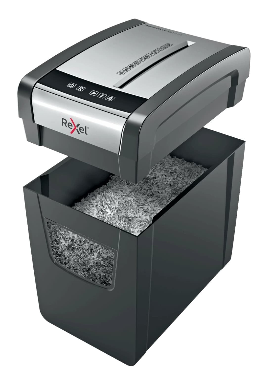 Distrugator manual documente MOMENTUM subtire X410-SL, 10 coli, P4, cross-cut (tip confeti) Rexel "2104573EU" — miniatură