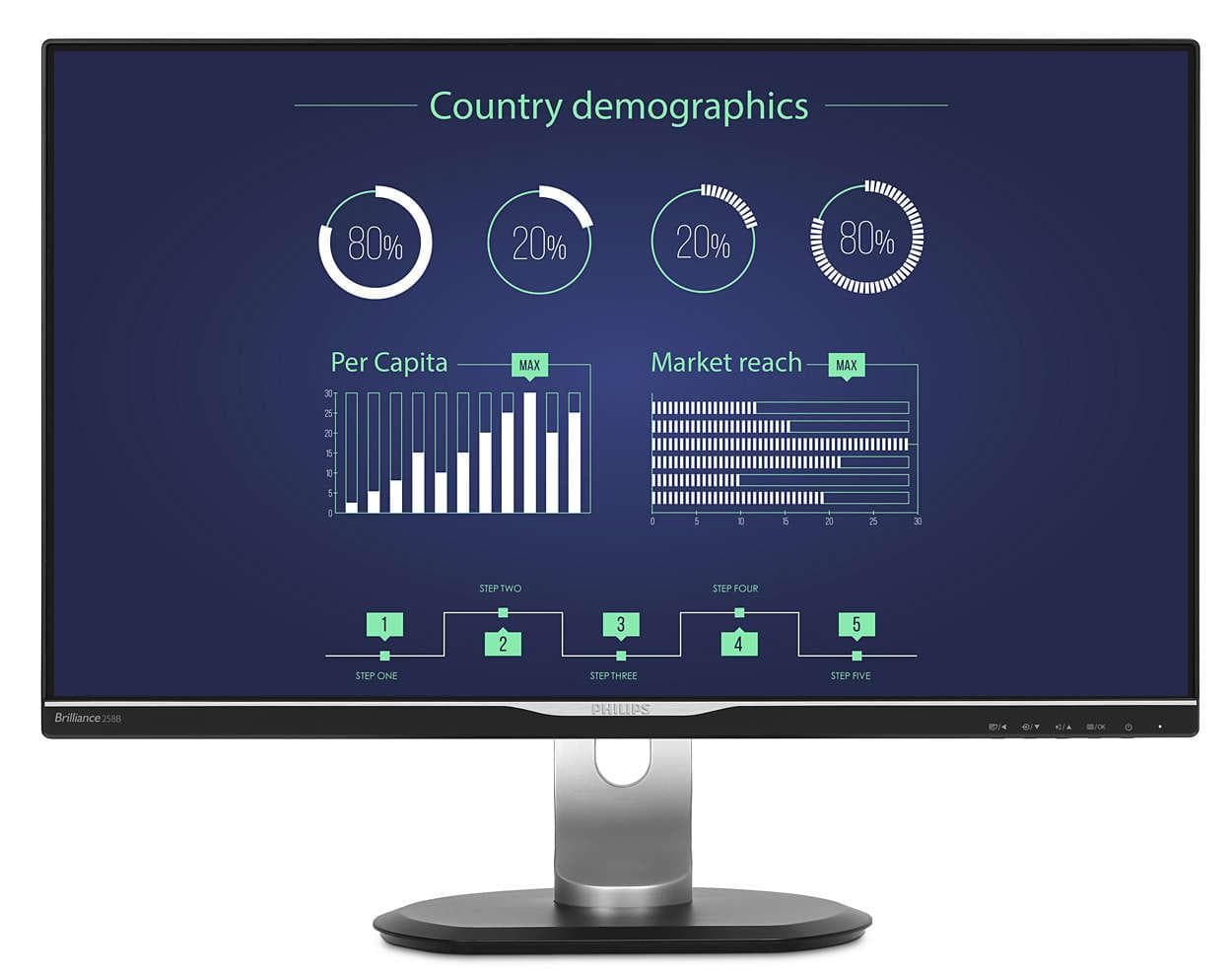 MONITOR PHILIPS 25", grafica, IPS, WQHD (2560 x 1440), Wide, 350 cd/mp, 5 ms, VGA, DVI, HDMI, DisplayPort, "258B6QUEB/00" — miniatură