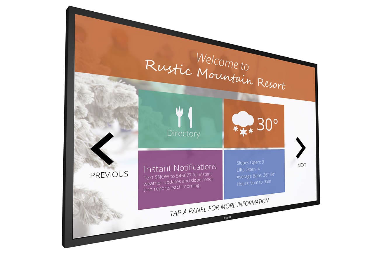 MONITOR PHILIPS - signage 54.6", afisaj indoor, touchscreen, IPS, Full HD (1920 x 1080), Wide, 450 cd/mp, 12 ms, VGA, DVI, HDMI x 2, DisplayPort, "55BDL4051T/00"
