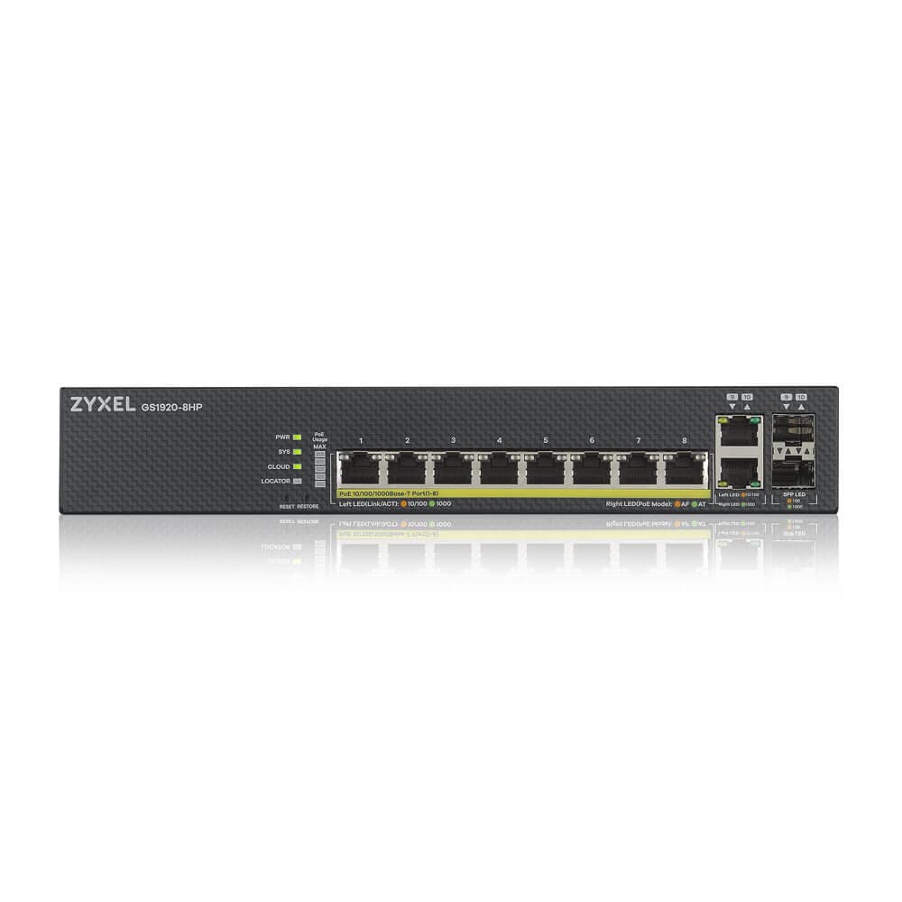 SWITCH PoE ZYXEL, "GS1920-8HPv2"port Gigabit x 8, SFP SFP x 2, managed, rackabil, carcasa metalica, "GS1920-8HPV2-EU010" — miniatură