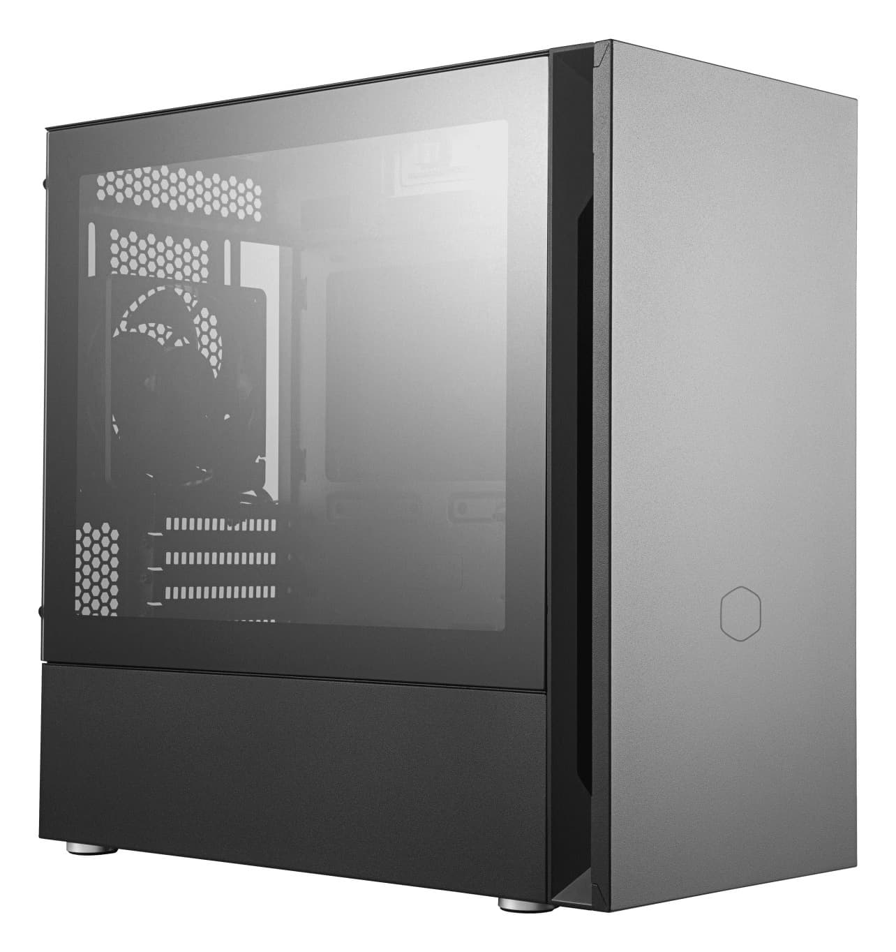 CARCASA Cooler Master, Mini Tower, mATX, "Silencio S400", fara sursa, sticla securizata, 2 x fan, USB 3.0 x 2, Jack 3.5mm x 1, card reader, mesh, "MCS-S400-KG5N-S00"