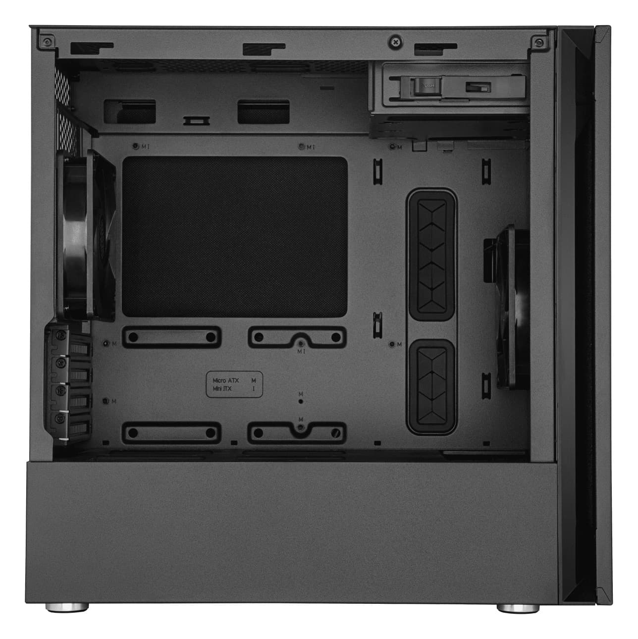 CARCASA Cooler Master, Mini Tower, mATX, "Silencio S400", fara sursa, sticla securizata, 2 x fan, USB 3.0 x 2, Jack 3.5mm x 1, card reader, mesh, "MCS-S400-KG5N-S00" — miniatură