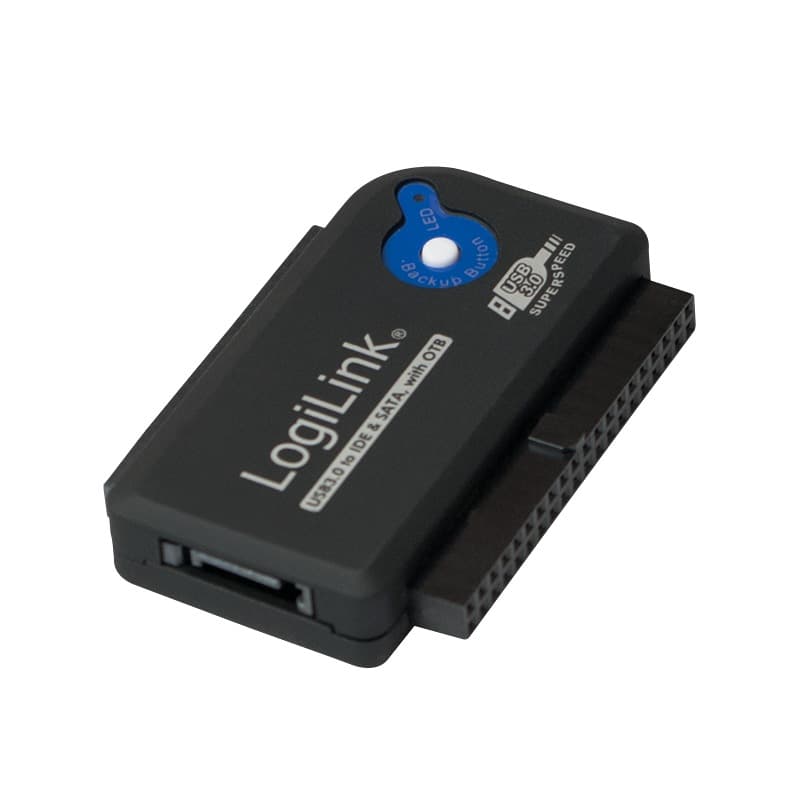 ADAPTOR USB LOGILINK, USB 3.0 (T) la IDE (M) ori S-ATA (M), adaptor USB la unitati 2.5"/3.5", functie OTB, negru, "AU0028A" — miniatură