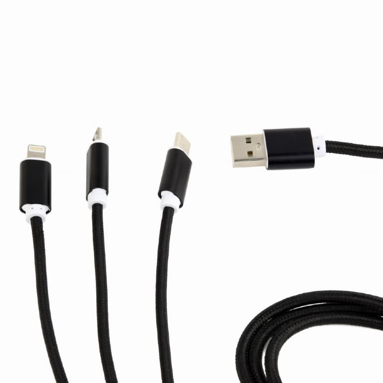 CABLU alimentare si date GEMBIRD, USB 2.0(T) la Lightning(T)+Micro-USB 2.0(T)+USB 2.0 Type-C(T),1m,impletit,incarcare simultana a 3 tipuri de telef,negru, "CC-USB2-AM31-1M"