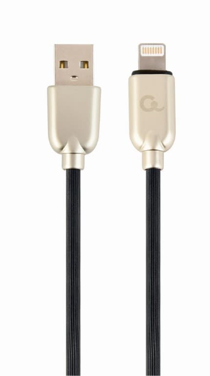 CABLU alimentare si date GEMBIRD, pt. smartphone, USB 2.0 (T) la Lightning (T), 1m, premium, cablu din cauciuc, negru, conectori argintii, "CC-USB2R-AMLM-1M"