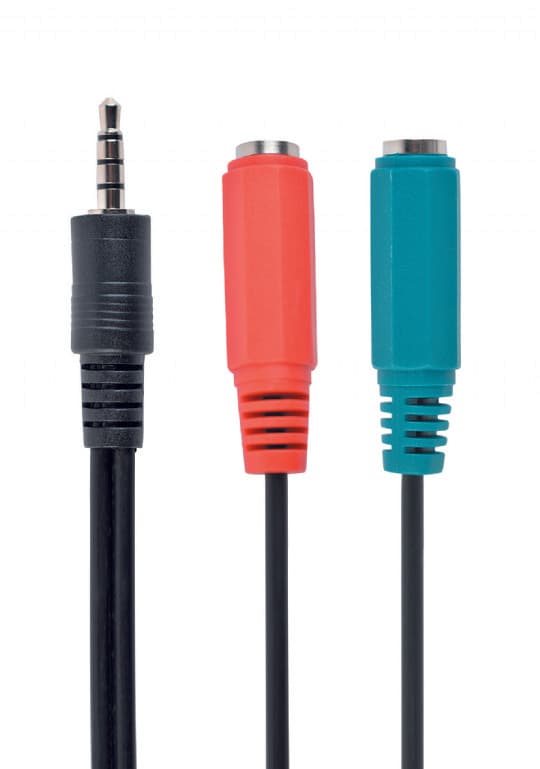 CABLU audio GEMBIRD Splitter stereo (1 x 3.5 mm jack T la 2 x 3.5 mm jack M), 20cm, negru, mufe rosu-verde, "CCA-417"