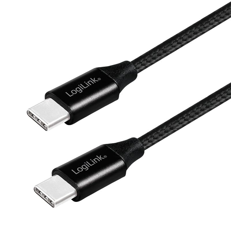 CABLU alimentare si date LOGILINK, pt. smartphone, USB 2.0, USB Type-C (T) la USB Type-C (T), 0.3m, premium, cablu cu impletire din bumbac, negru, "CU0153"