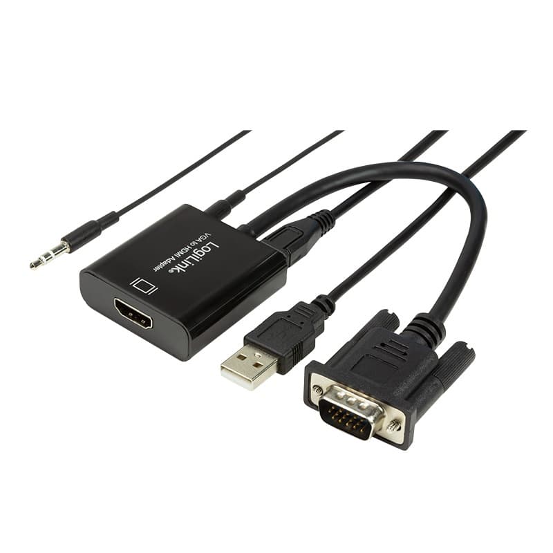 CABLU video LOGILINK,adaptor VGA(T)+Jack 3.5mm(T) la HDMI(M),15cm,rezolutie Full HD(1920x1080)60Hz,conecteaza placa video cu VGA la monitor HDMI,cablu power USB,negru, "CV0060"