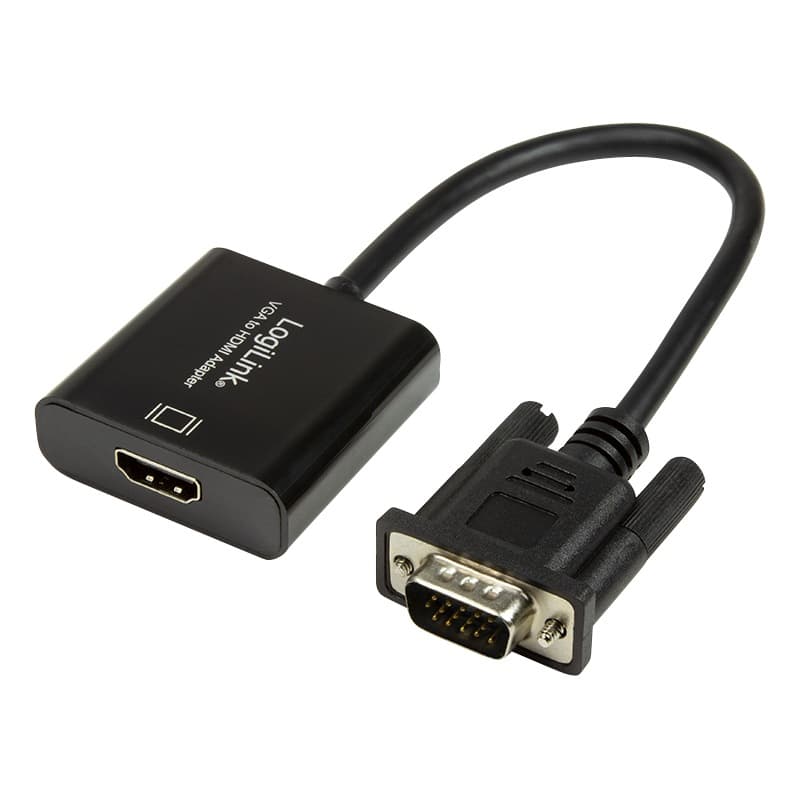 CABLU video LOGILINK,adaptor VGA(T)+Jack 3.5mm(T) la HDMI(M),15cm,rezolutie Full HD(1920x1080)60Hz,conecteaza placa video cu VGA la monitor HDMI,cablu power USB,negru, "CV0060" — miniatură