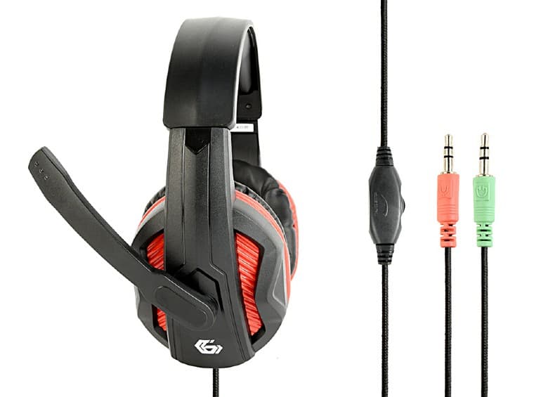 CASTI Gembird, cu fir, utilizare multimedia, microfon pe brat, conectare prin Jack 3.5 mm x 2, negru / rosu, "GHS-03" — miniatură