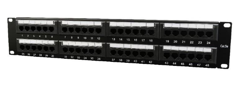 PATCH PANEL GEMBIRD 48 porturi, Cat5e, 2U pentru rack 19", suport posterior pt. gestionare cabluri, black, "NPP-C548CM-001"