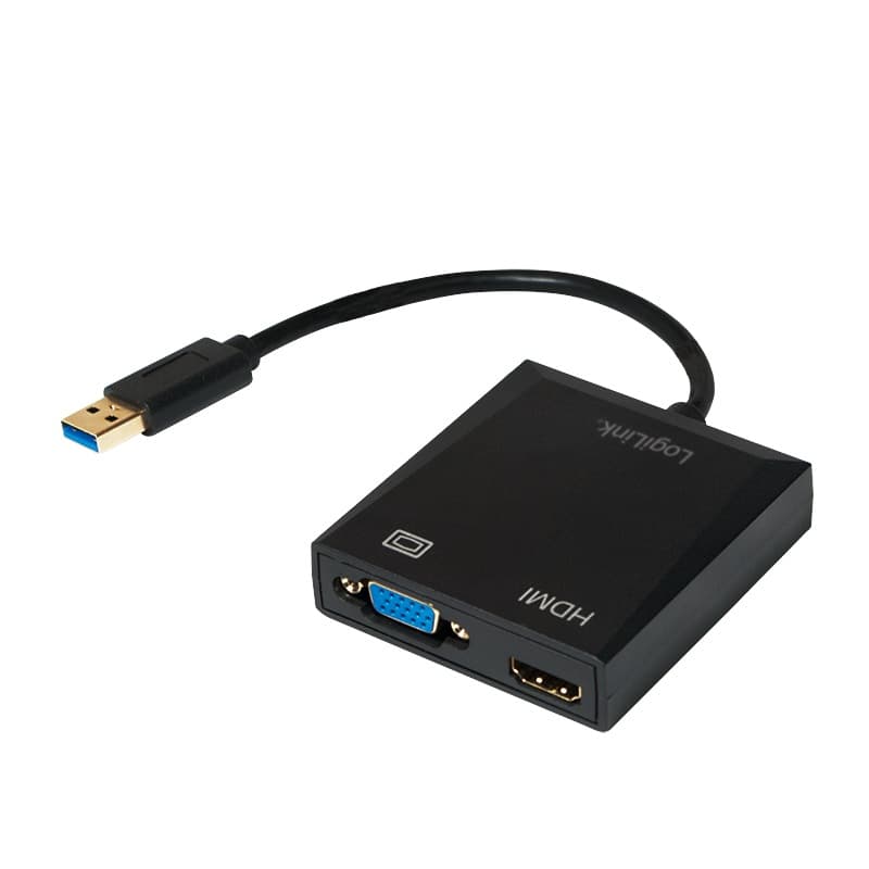 CABLU video LOGILINK, splitter USB 3.0 (T) la HDMI (M) + VGA (M), 10cm, rezolutie maxima Full HD (1920 x 1080) la 60 Hz, negru, "UA0234"