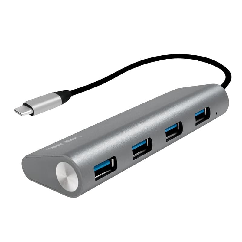 HUB extern LOGILINK, porturi USB: USB 3.0 x 4, conectare prin USB 3.2 Type C, cablu 0.1 m, argintiu, "UA0309"