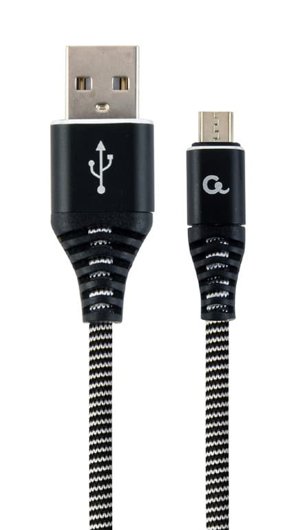 CABLU alimentare si date GEMBIRD, pt. smartphone, USB 2.0 (T) la Micro-USB 2.0 (T), 1m, premium, cablu cu impletire din bumbac, negru cu insertii albe, "CC-USB2B-AMmBM-1M-BW"