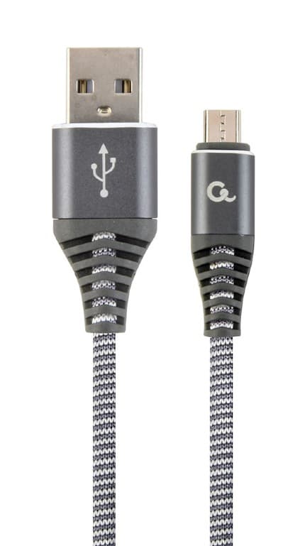CABLU alimentare si date GEMBIRD, pt. smartphone, USB 2.0(T) la Micro-USB 2.0(T), 1m, premium,impletire din bumbac, gri-metalizat cu insertii albe "CC-USB2B-AMmBM-1M-WB2"