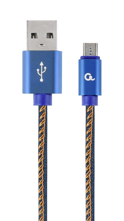 CABLU alimentare si date GEMBIRD,telefon,USB 2.0(T) la Micro-USB 2.0(T), 2m,premium,conectori auriti,impletit,negru(Jeans model), conetori albastri, "CC-USB2J-AMmBM-2M-BL"