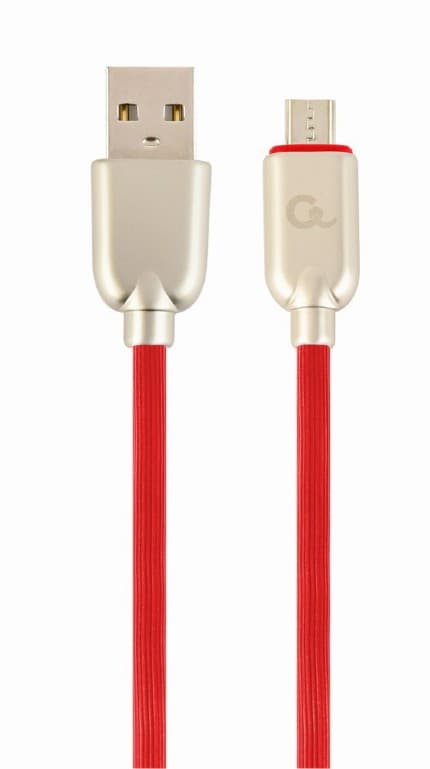 CABLU alimentare si date GEMBIRD, pt. smartphone, USB 2.0 (T) la Micro-USB 2.0 (T), 2m, premium, cablu din cauciuc, rosu, conectori argintii, "CC-USB2R-AMmBM-2M-R"