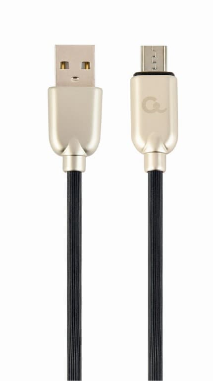 CABLU alimentare si date GEMBIRD, pt. smartphone, USB 2.0 (T) la Micro-USB 2.0 (T), 2m, premium, cablu din cauciuc, negru, conectori argintii, "CC-USB2R-AMmBM-2M"