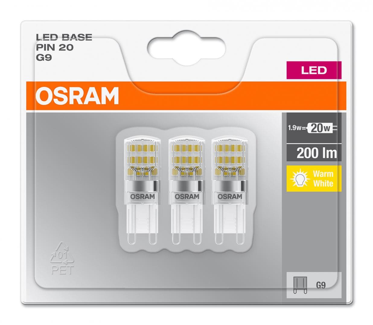 SET 3 becuri LED Osram, soclu G9, putere 1.9W, forma plat, lumina alb calda, alimentare 220 - 240 V, "000004058075093874"