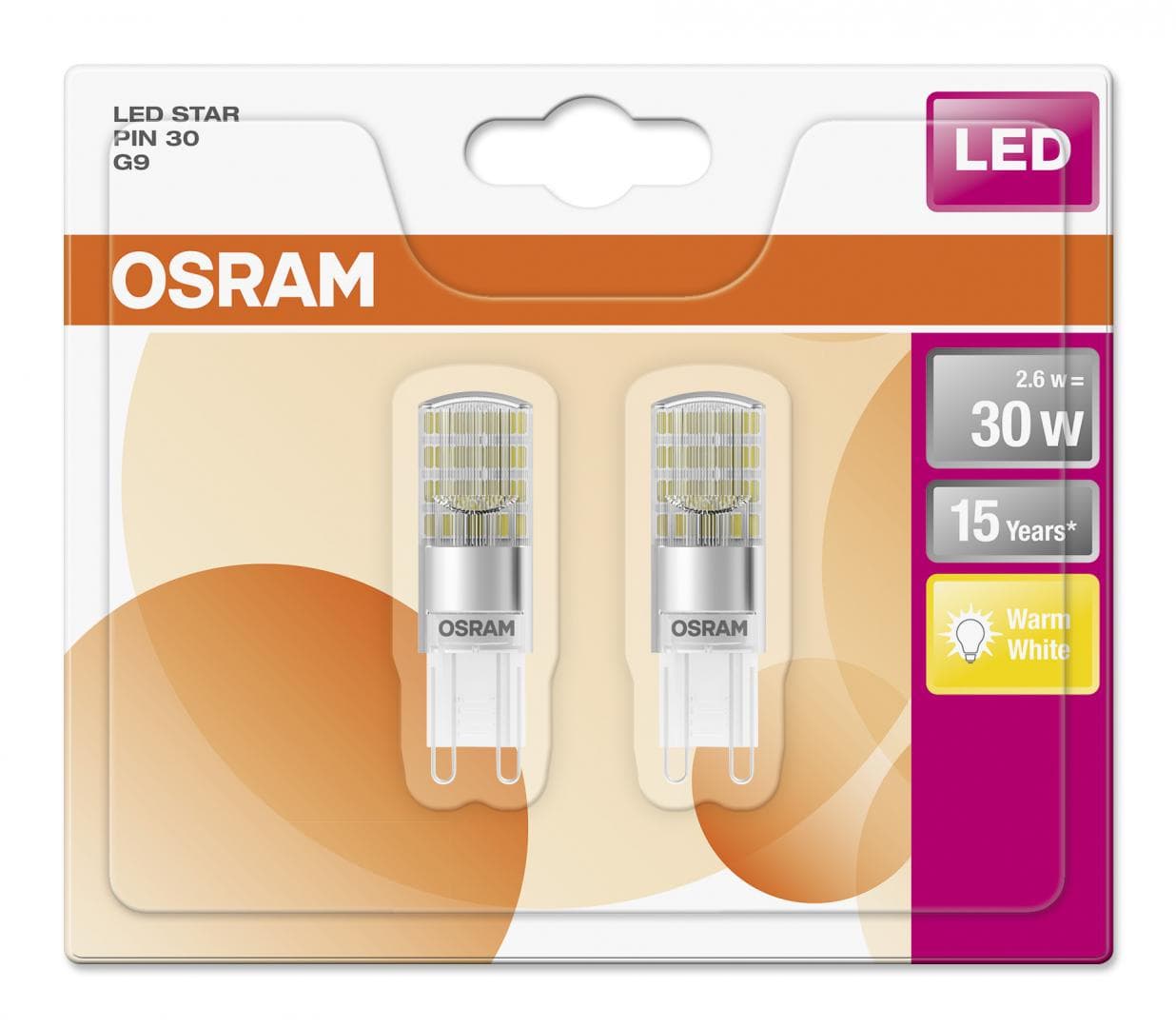 SET 2 becuri LED Osram, soclu G9, putere 2.6W, forma plat, lumina alb calda, alimentare 220 - 240 V, "000004058075812635"