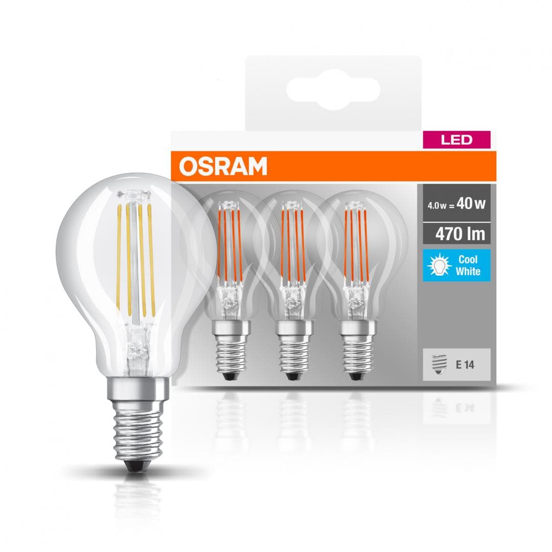 SET 3 becuri LED Osram, soclu E14, putere 4W, forma clasic, lumina alb, alimentare 220 - 240 V, "000004058075819733"