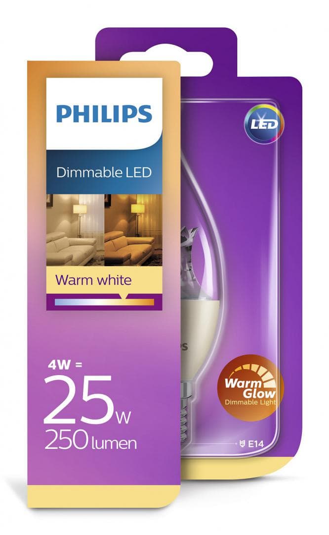 BEC LED Philips, soclu E14, putere 4W, forma lumanare, lumina alb calda, alimentare 220 - 240 V, "000008718696453742" — miniatură