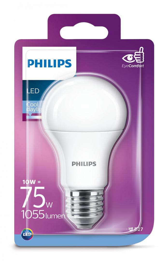 BEC LED Philips, soclu E27, putere 10W, forma clasic, lumina alb rece, alimentare 220 - 240 V, "000008718696510506" — miniatură