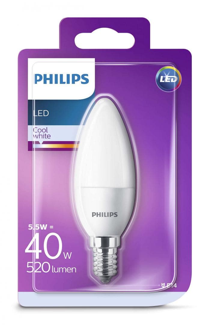 BEC LED Philips, soclu E14, putere 5.5W, forma lumanare, lumina alb calda, alimentare 220 - 240 V, "000008718696543542"