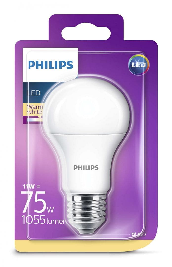 BEC LED Philips, soclu E27, putere 11W, forma clasic, lumina alb calda, alimentare 220 - 240 V, "000008718696577059" — miniatură