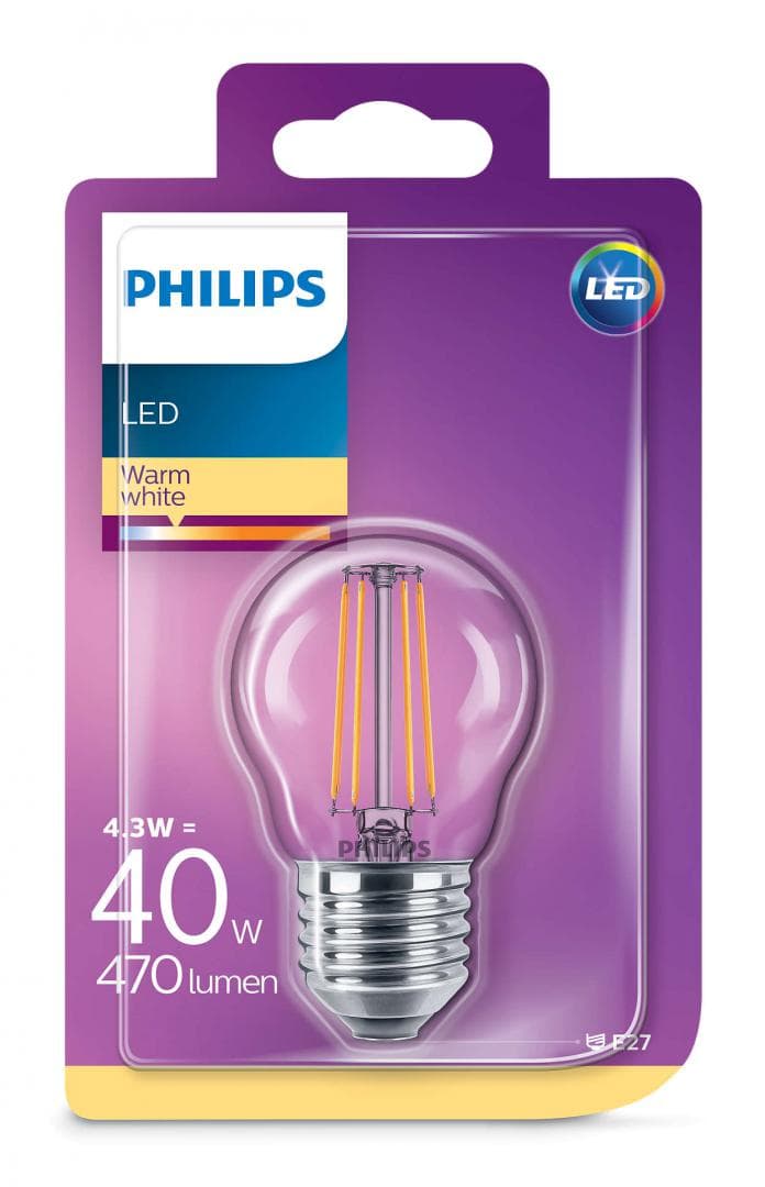 BEC LED Philips, soclu E27, putere 4.3W, forma clasic, lumina alb calda, alimentare 220 - 240 V, "000008718696587331"
