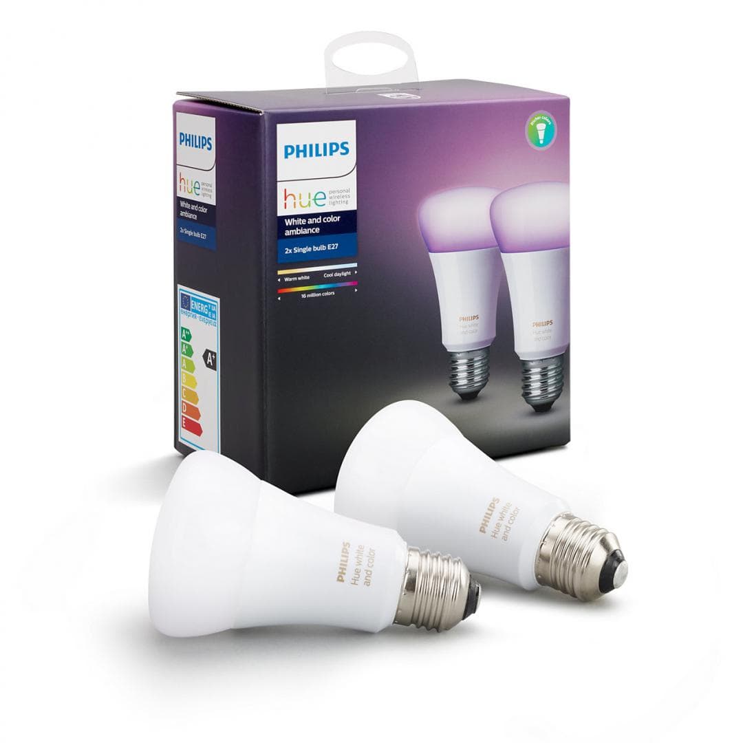 SET 2 becuri smart LED Philips, soclu E27, putere 10W, forma clasic, lumina multicolora, alimentare 220 - 240 V, "000008718696729052"