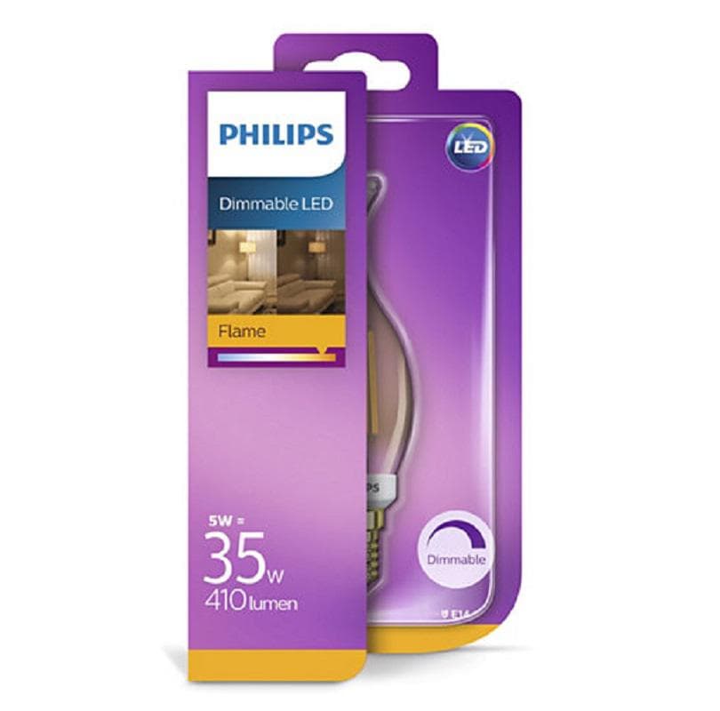 BEC LED Philips, soclu E14, putere 5W, forma flacara, lumina alb calda, alimentare 220 - 240 V, "000008718696750780"