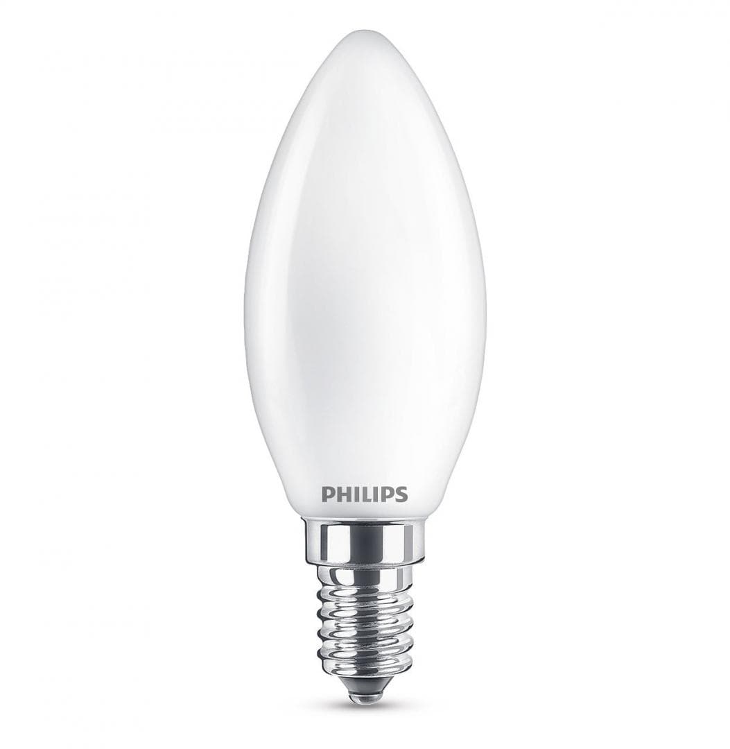 SET 2 becuri LED Philips, soclu E14, putere 4.3W, forma lumanare, lumina alb calda, alimentare 220 - 240 V, "000008718696751367"