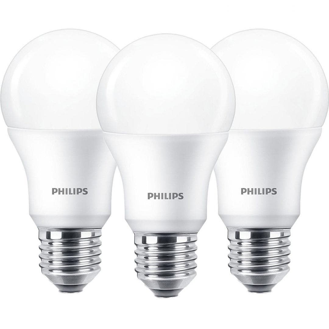 SET 3 becuri LED Philips, soclu E27, putere 9W, forma clasic, lumina alb calda, alimentare 220 - 240 V, "000008718696761267" — miniatură