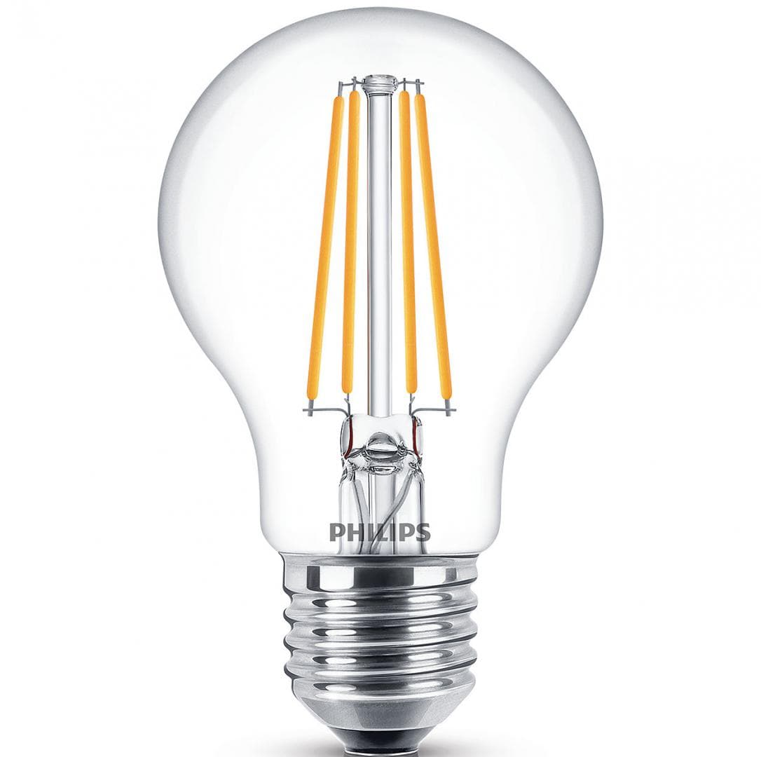 SET 2 becuri LED Philips, soclu E27, putere 7W, forma clasic, lumina alb calda, alimentare 220 - 240 V, "000008718696768587" — miniatură