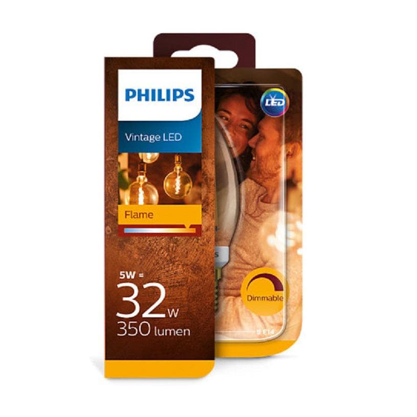 BEC LED Philips, soclu E14, putere 5W, forma lumanare, lumina alb calda, alimentare 220 - 240 V, "000008718696814093"