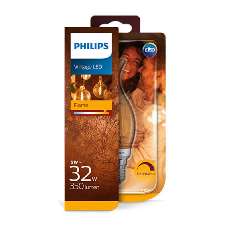 BEC LED Philips, soclu E14, putere 5W, forma flacara, lumina alb calda, alimentare 220 - 240 V, "000008718696814130"