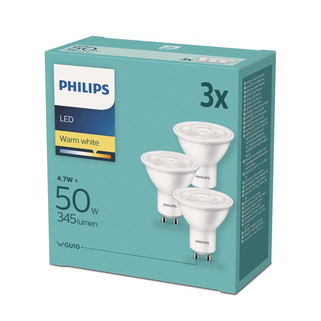 SET 3 SPOTURI incastrate LED Philips, soclu GU10, putere 3.8W, forma spot, lumina alb calda, alimentare 220 - 240 V, "000008718696829110"