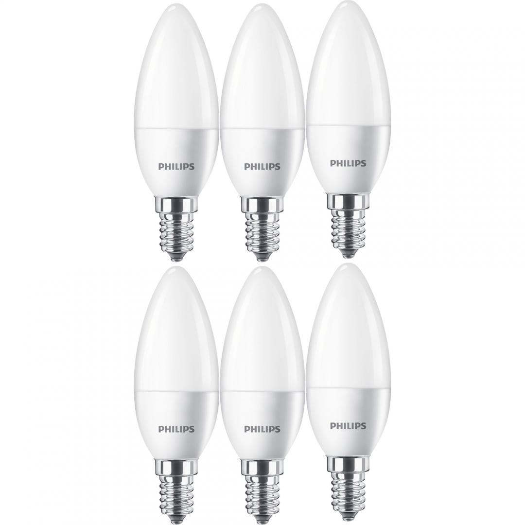 SET 6 becuri LED Philips, soclu E27, putere 5.5W, forma lumanare, lumina alb calda, alimentare 220 - 240 V, "000008718696829912" — miniatură