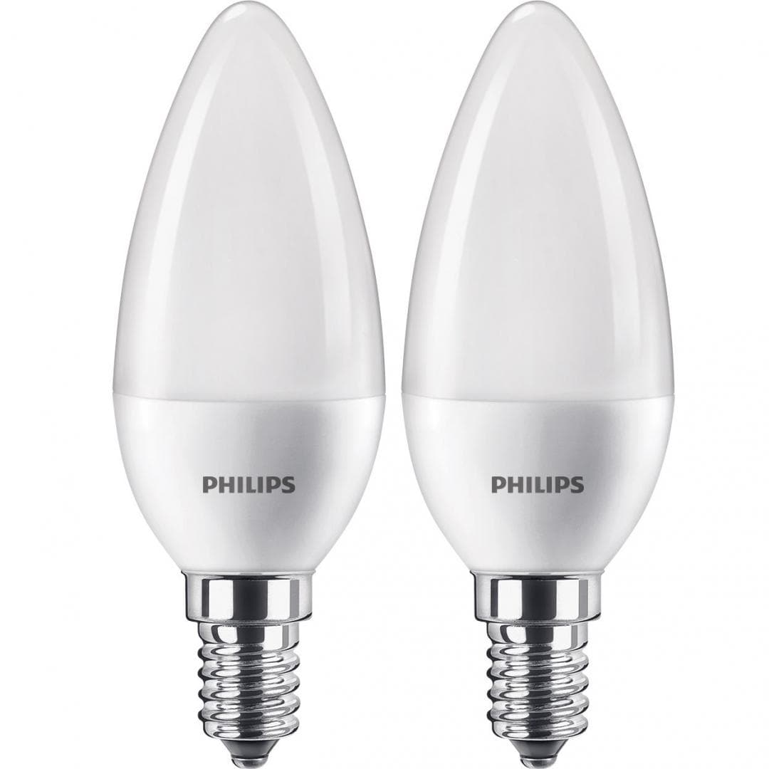 SET 2 becuri LED Philips, soclu E14, putere 7W, forma lumanare, lumina alb calda, alimentare 220 - 240 V, "000008718699614157" — miniatură